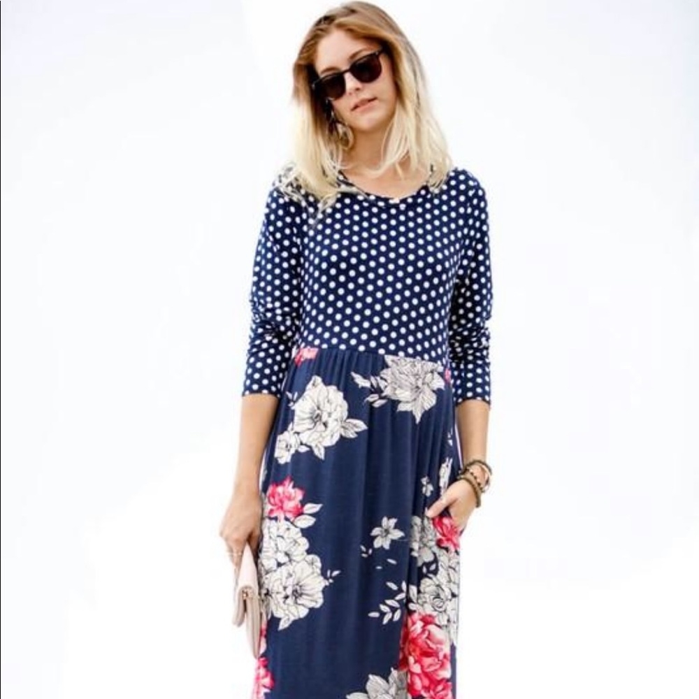 NWT Navy and Floral Maxi Dress